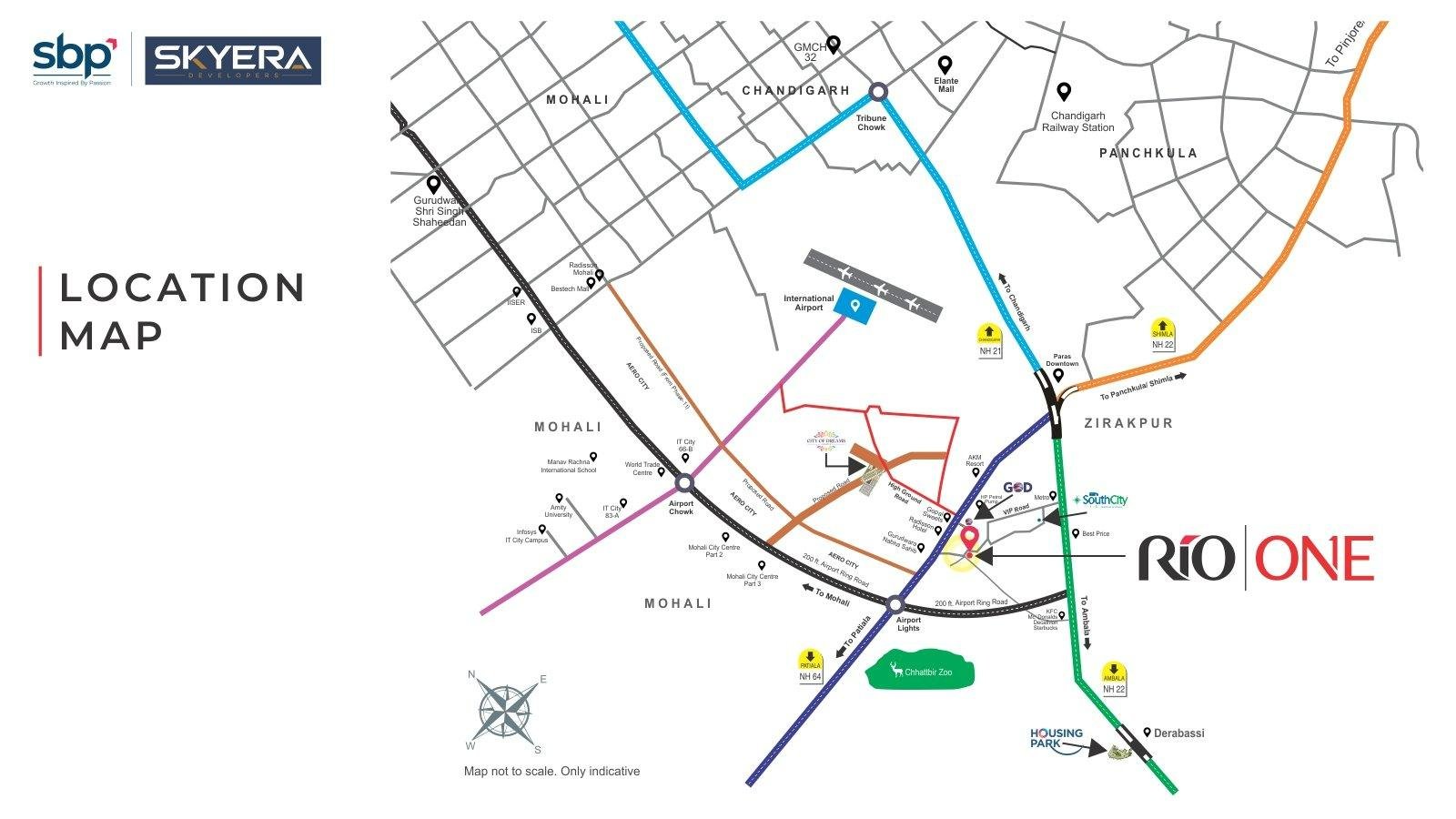 RIO ONE location map — Zirakpur, Chandigarh, Mohali and Panchkula connectivity